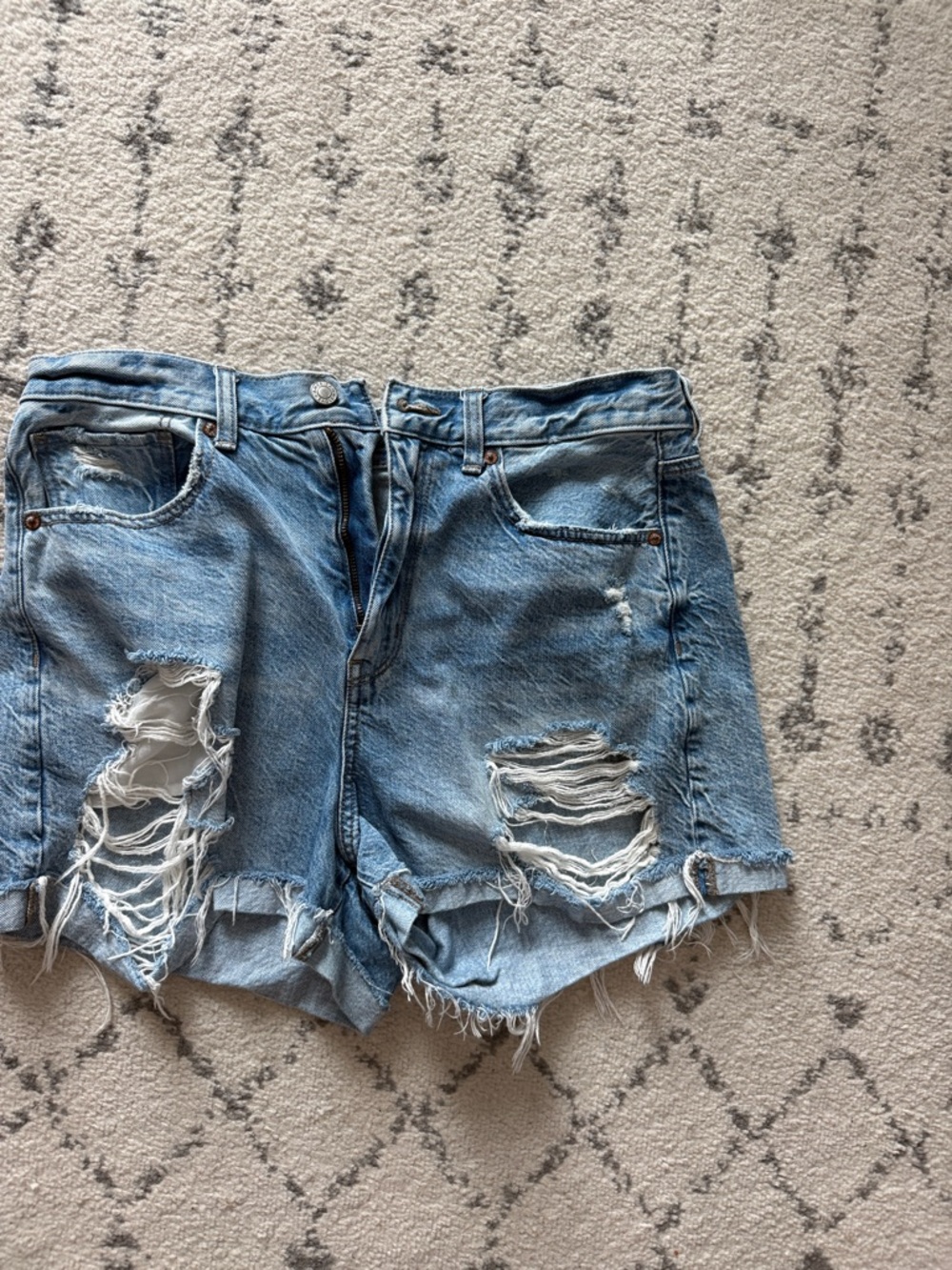 American Eagle Outfitters Light Blue Distressed Denim Shorts